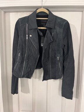 Paige Charcoal Suede & Leather Asymmetric Biker Jacket